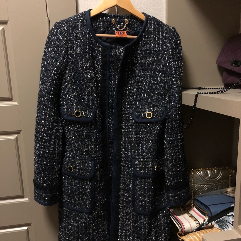 Tory Burch metallic tweed coat jacket size 6